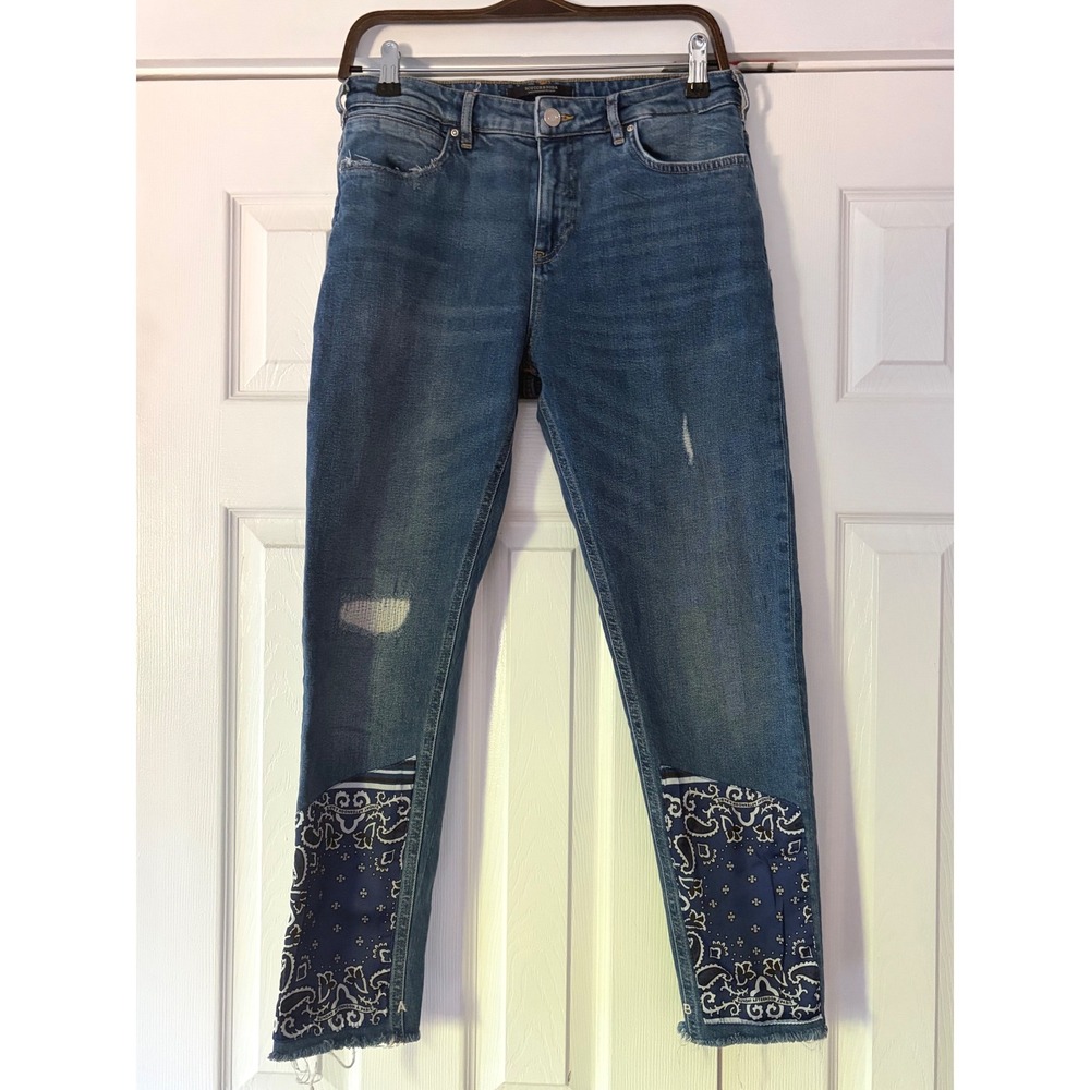 Scotch & Soda Amsterdams Blauw Bandanarama Bandana Patch Jeans Blue 29 Raw Hem